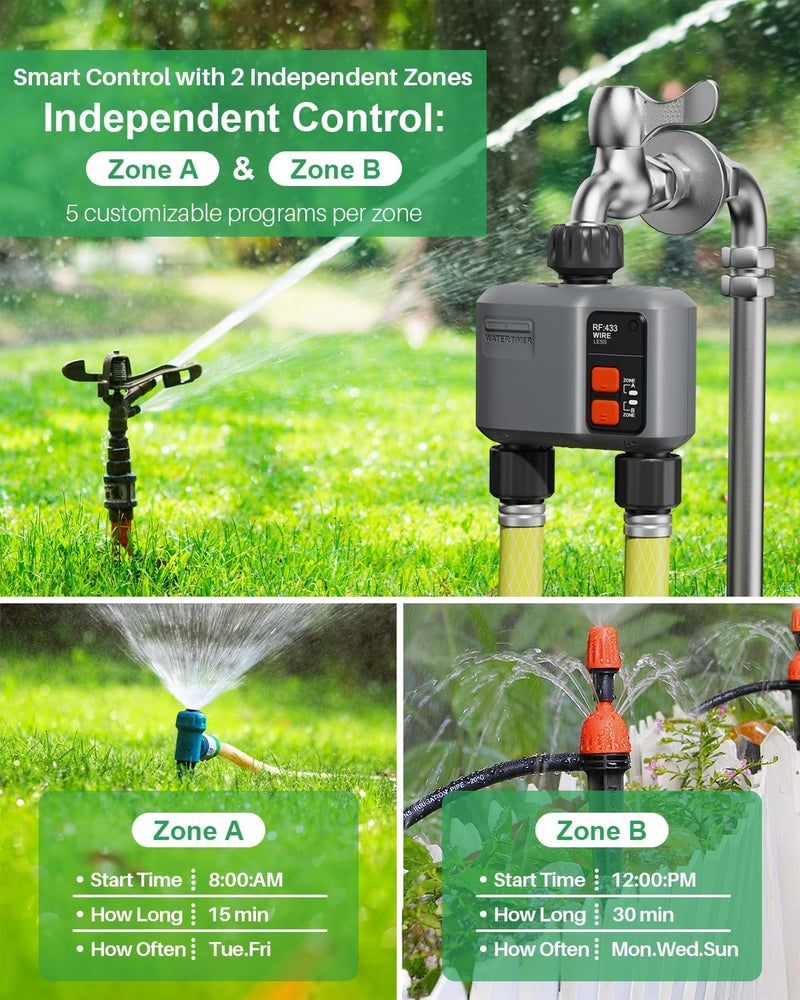 johgee WiFi Sprinkler Timer 2 Zone with 984 Feet RF Gateway, 2 Outlet Smart Water Timer for Garden Hose with Rain Delay/Manual/Automatic,WiFi Water Hose Timers for Garden & Lawns - Image 5